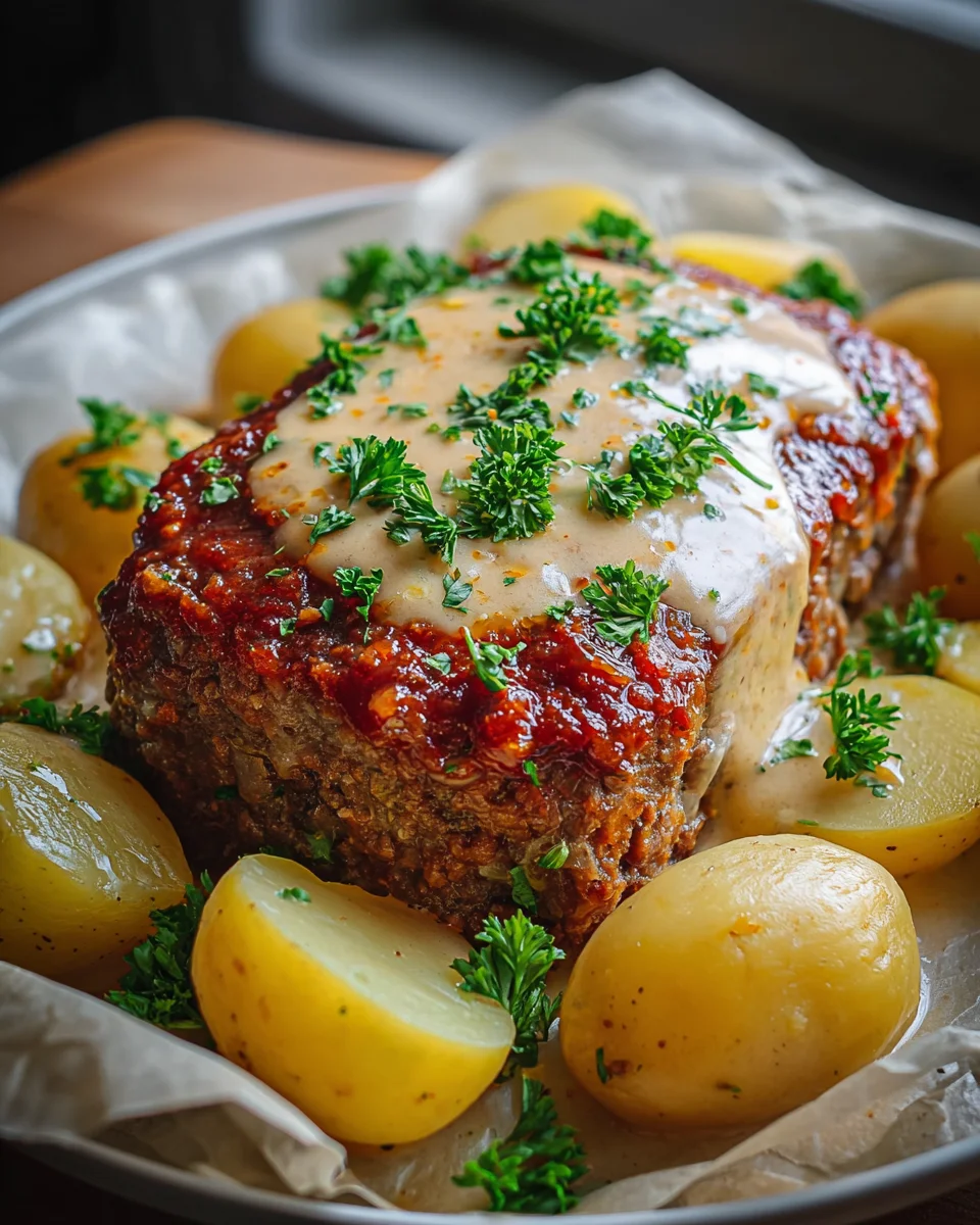 Der Beste Hackbraten mit Kartoffeln in cremiger Sahnesauce