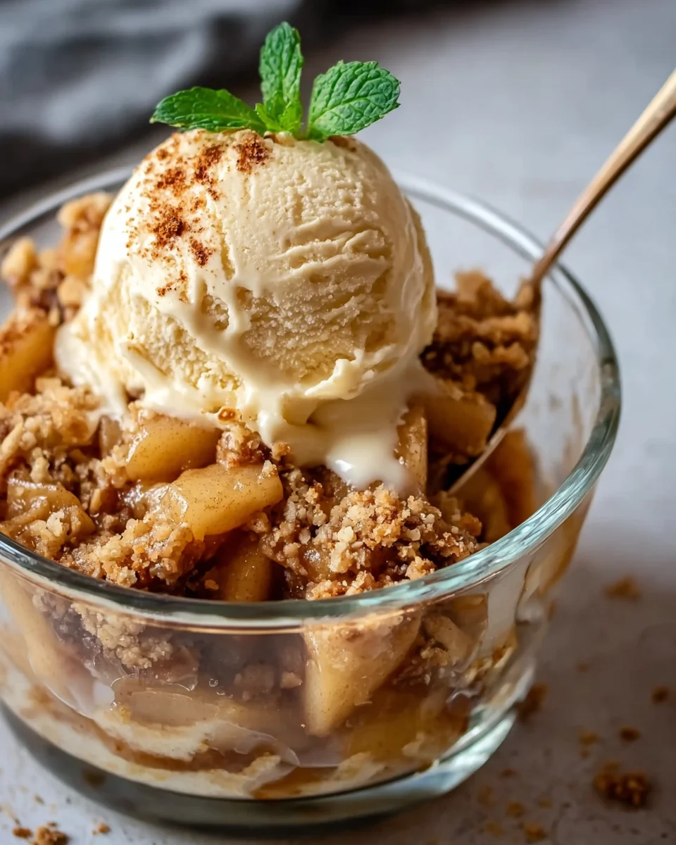 Köstlicher Bratapfel Apfel Crumble mit Vanilleeis Rezept
