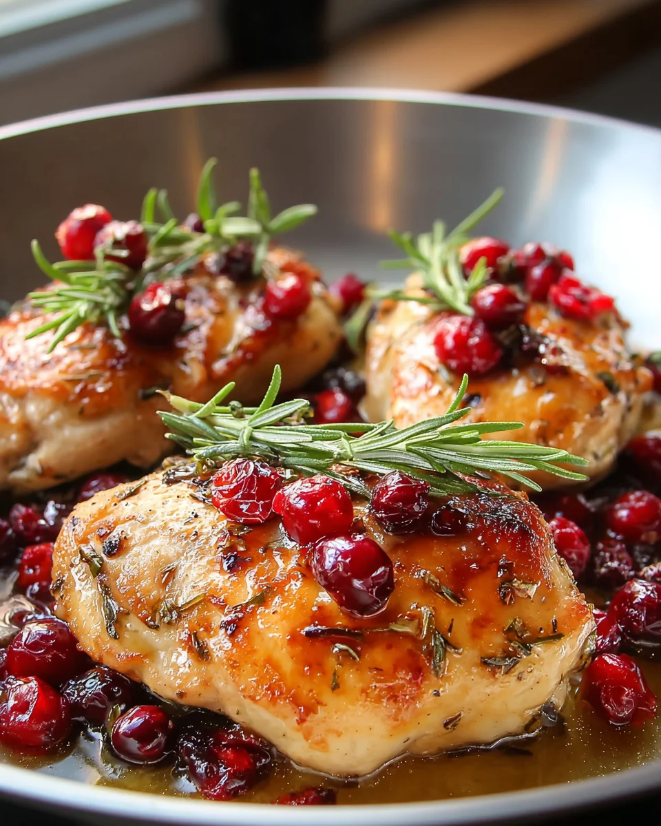 Leckeres Rosmarin-Hähnchen mit Preiselbeer-Bier in der Pfanne