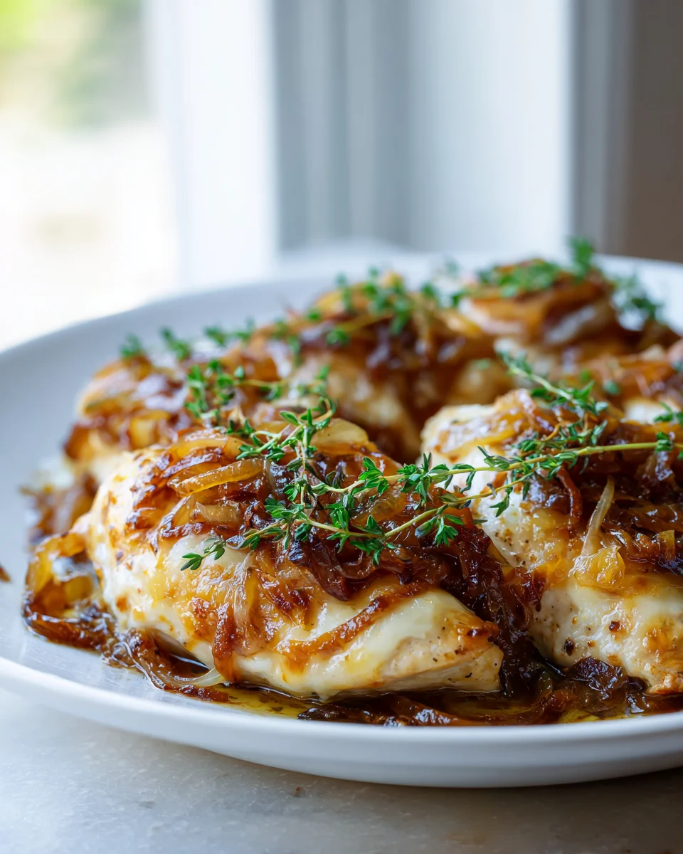 THINK: The user wants a 50-60 character SEO title for a recipe: 'French Onion Chicken Skillet With Melted Gruyère'.