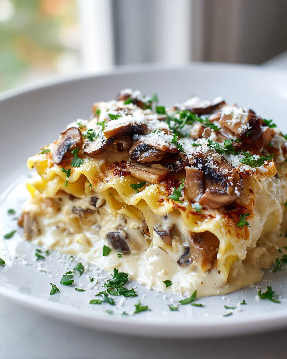 Cremige Karamellisierte Zwiebel-Pilz Lasagne-Röllchen Rezept