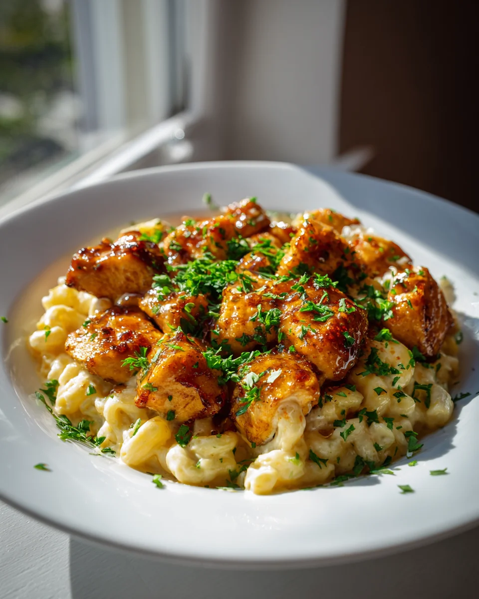 High Protein Honig-Knoblauch-Hähnchen mit Mac & Cheese