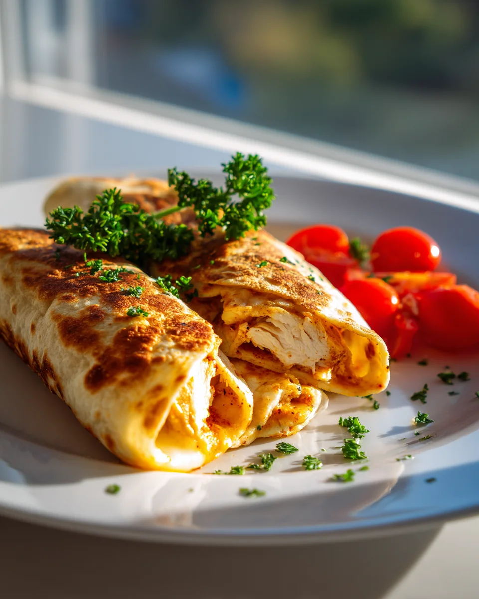 Knusprige Hähnchen Mozzarella Wraps aus dem Airfryer