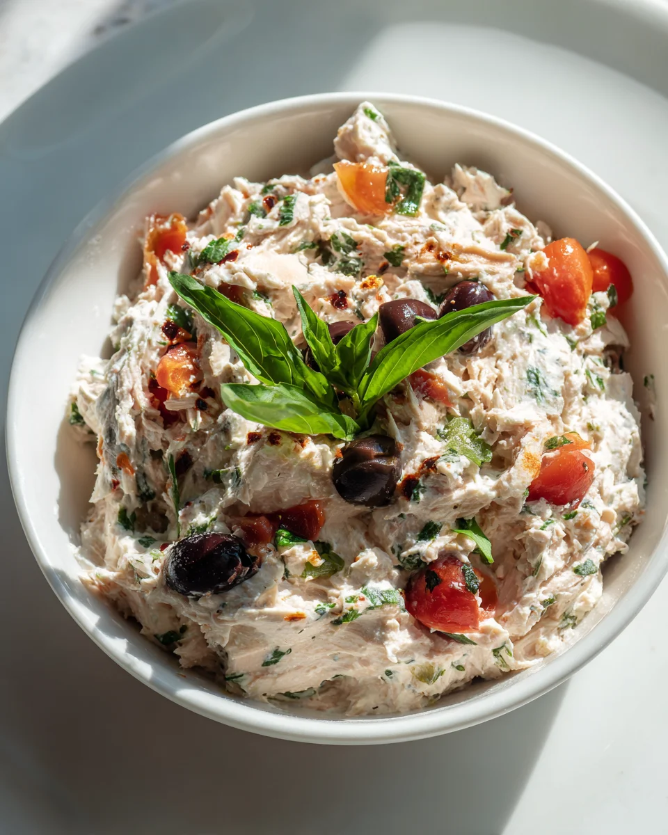 Mediterraner Thunfisch-Frischkäse-Aufstrich mit Olive & Tomate