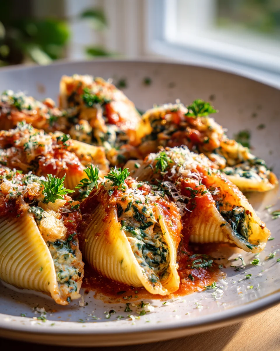 Köstliche gefüllte Muschelnudeln mit Ricotta & Spinat