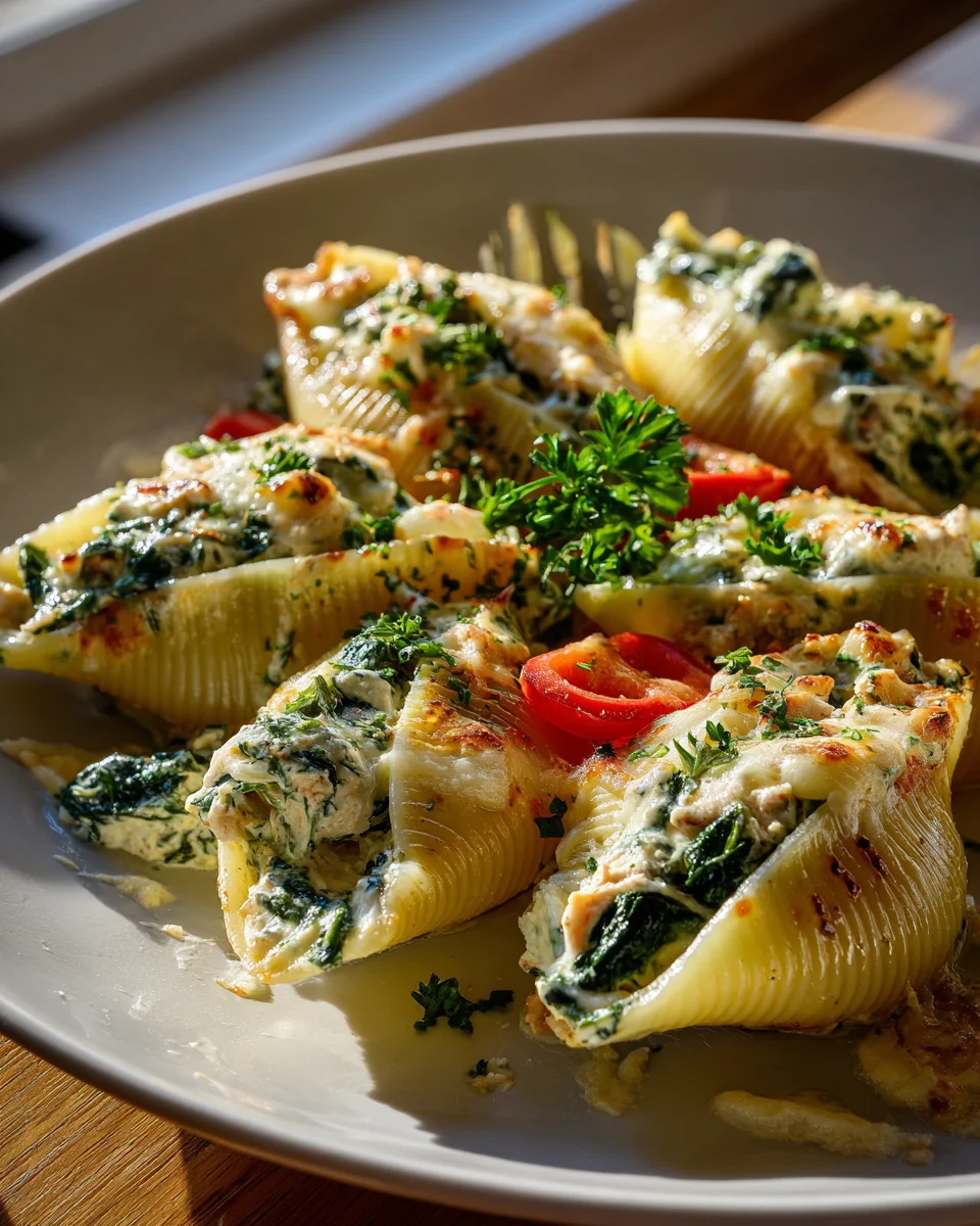 Lachs-Spinat-Artischocken Muscheln: Gefüllte Pasta, unwiderstehlich!