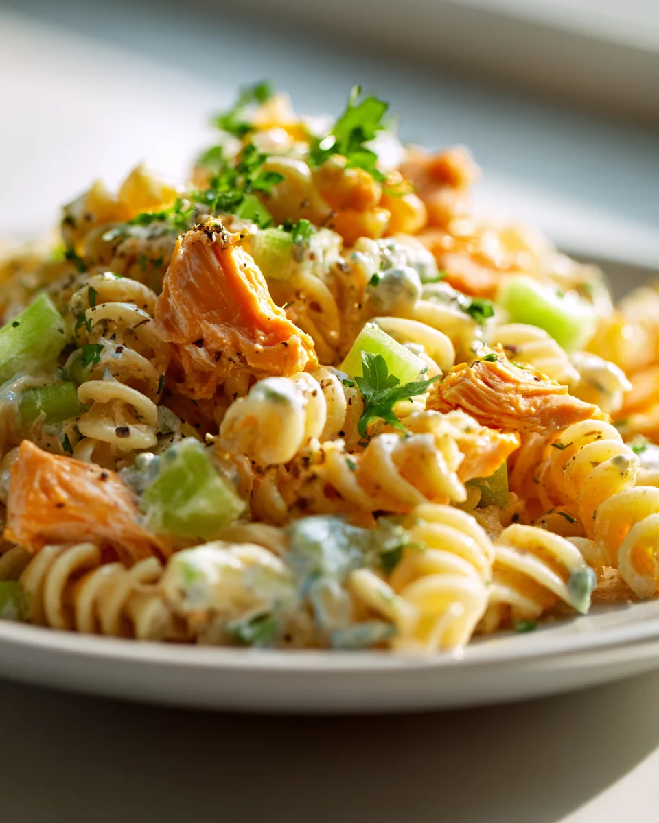 Cremiger Buffalo Chicken Ranch Nudelsalat mit Crunch