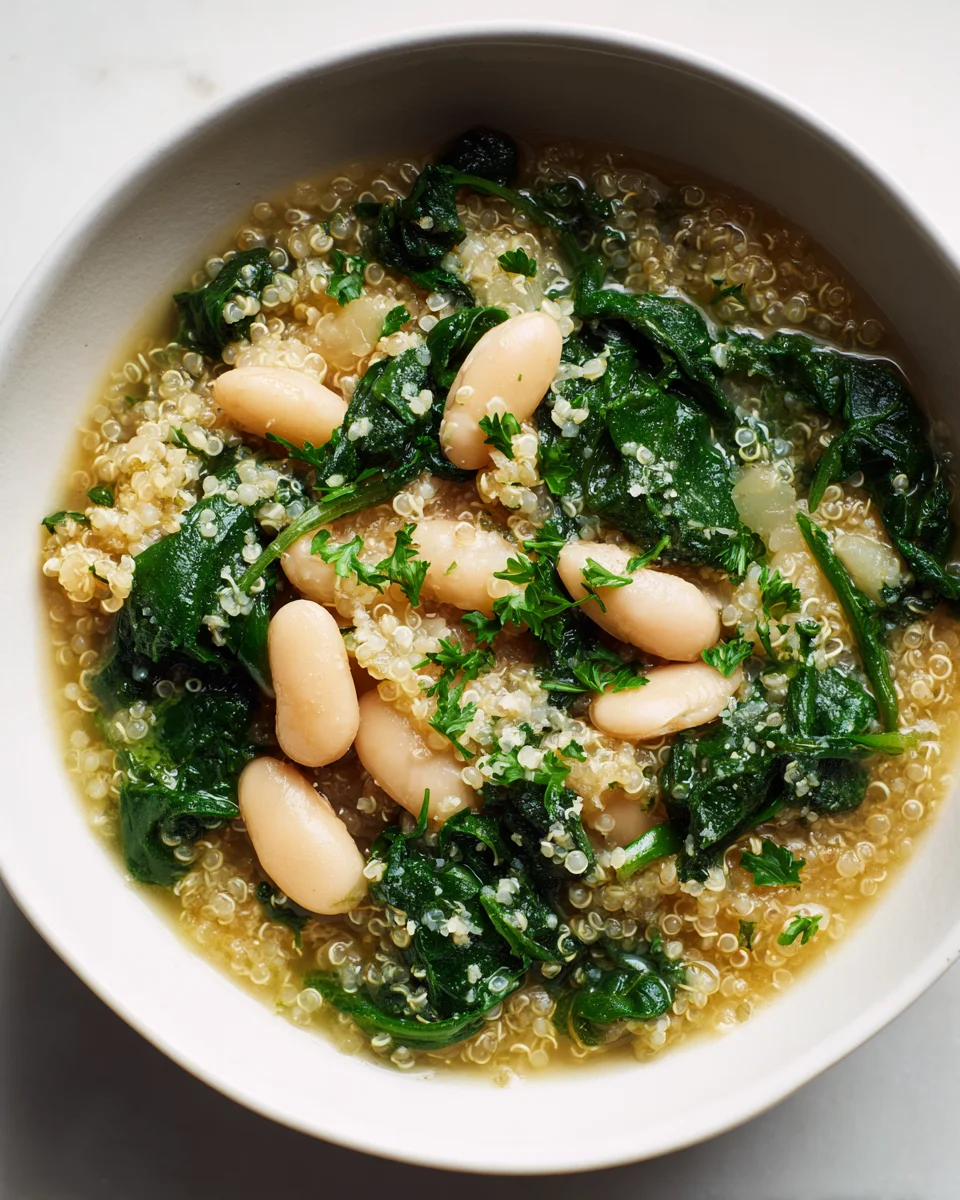 Cremige Quinoa Suppe mit Spinat & Bohnen – Schnell & Gesund