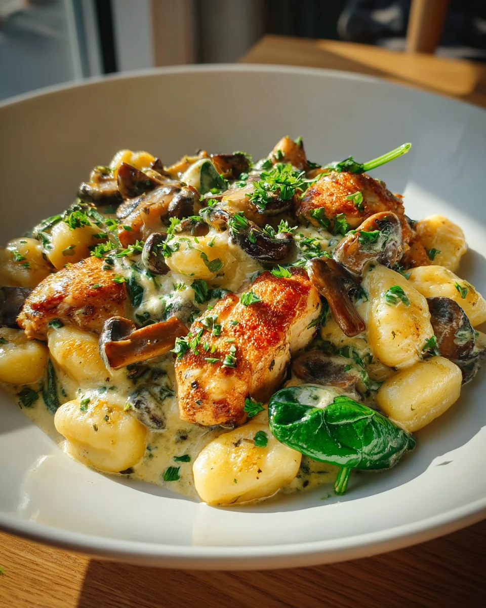 Cremige Hähnchen-Gnocchi-Pfanne mit Pilzen – Einfach gemacht!