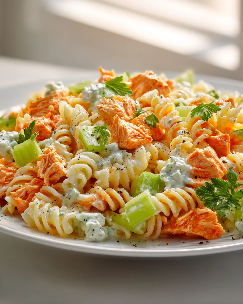 Cremiger Buffalo Chicken Ranch Nudelsalat mit Crunch