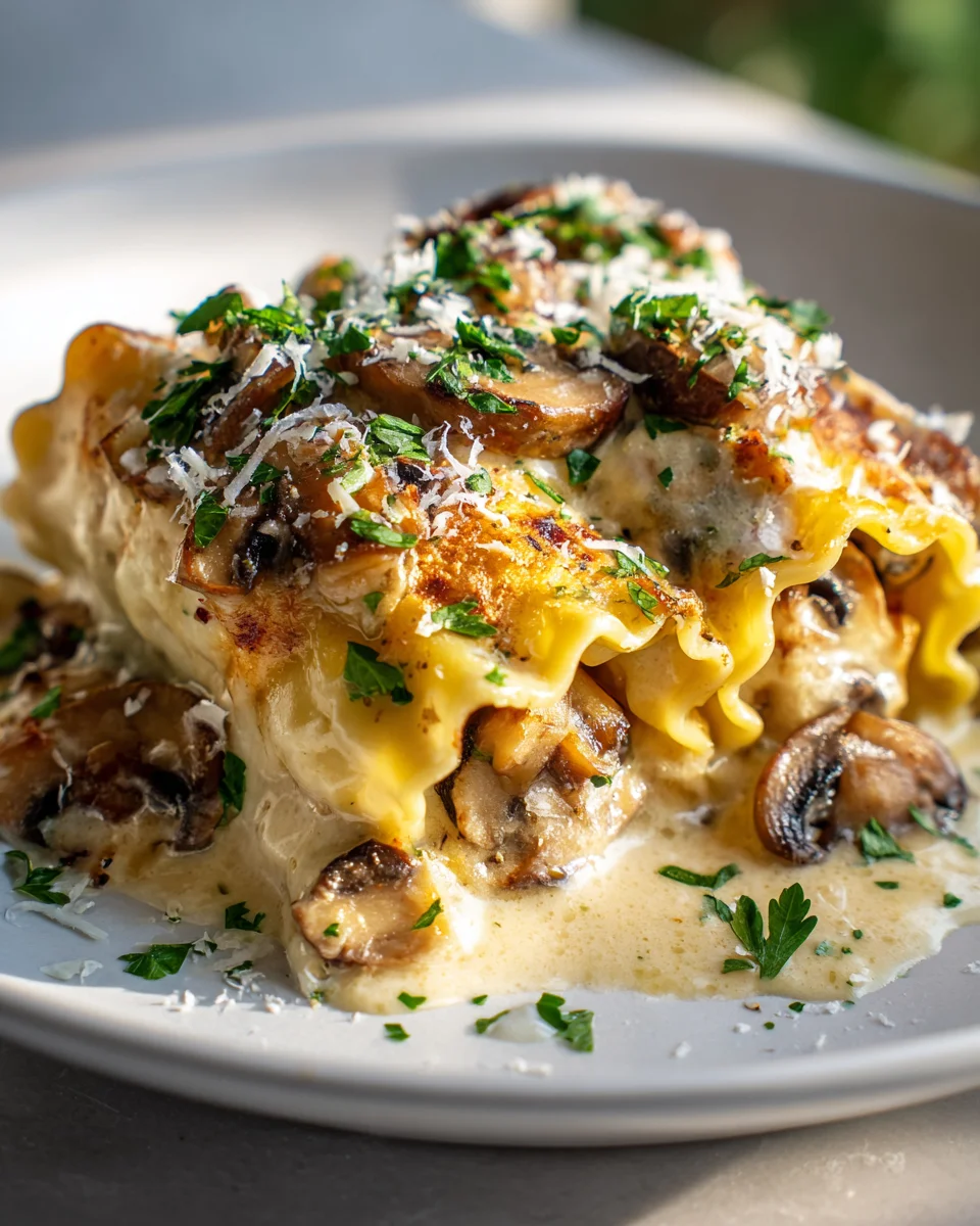 Cremige Karamellisierte Zwiebel-Pilz Lasagne-Röllchen Rezept