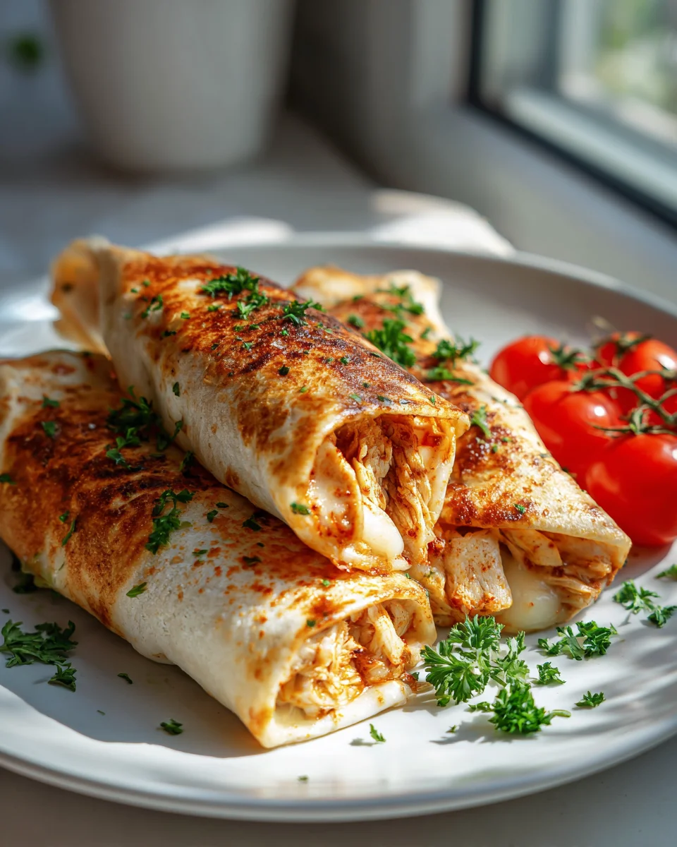 Knusprige Hähnchen Mozzarella Wraps aus dem Airfryer