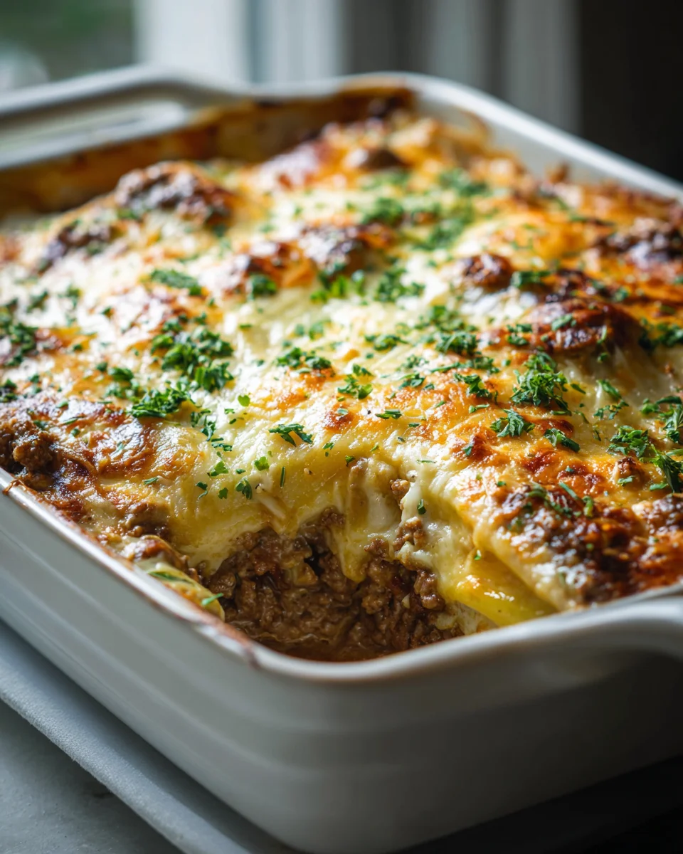 Zwiebel-Hackfleisch-Auflauf: Herzhaft, saftig & Käse überbacken!