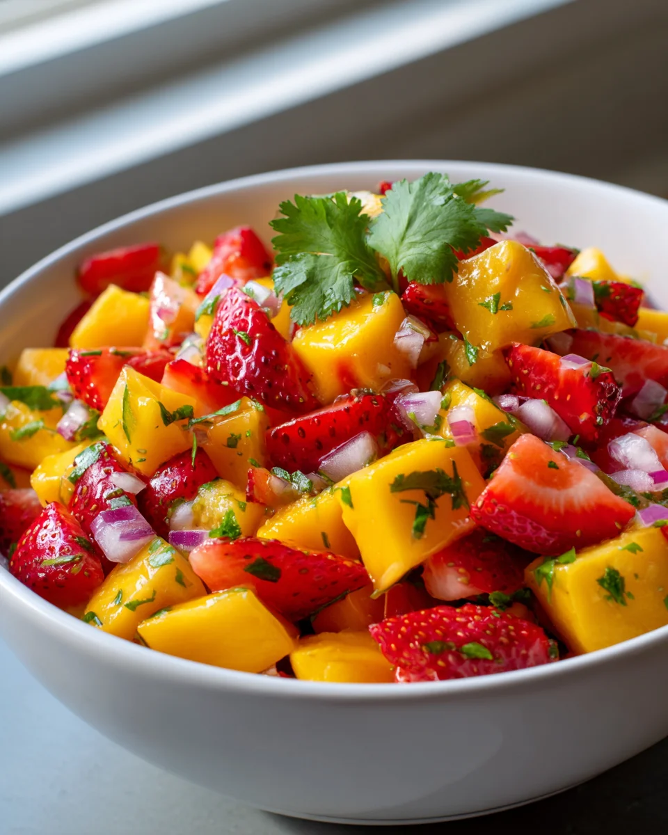 Mango Erdbeer Salsa für Tacos & Gegrilltes Rindfleisch