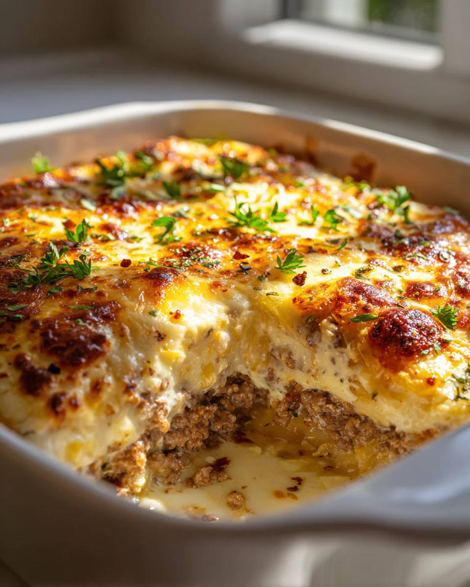 Zwiebel-Hackfleisch-Auflauf: Herzhaft, saftig & Käse überbacken!