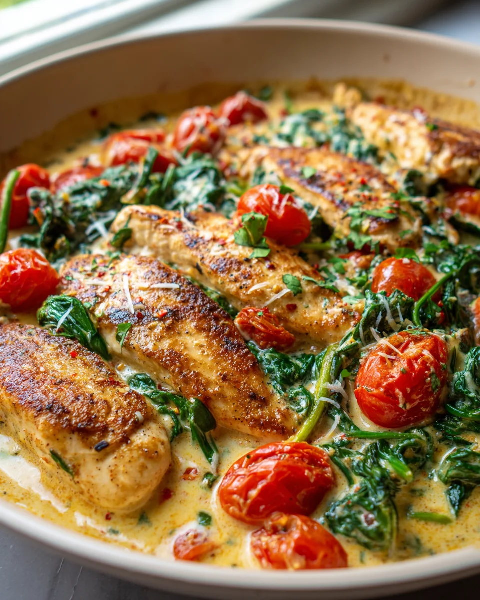 Keto Hähnchen-Pfanne mit Spinat & Tomaten – Schnell & Lecker