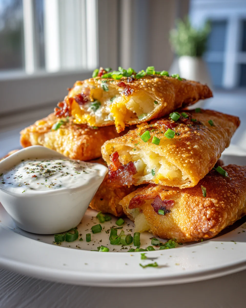 Knusprige gefüllte Kartoffel-Eierröllchen + cremiger Ranch Dip