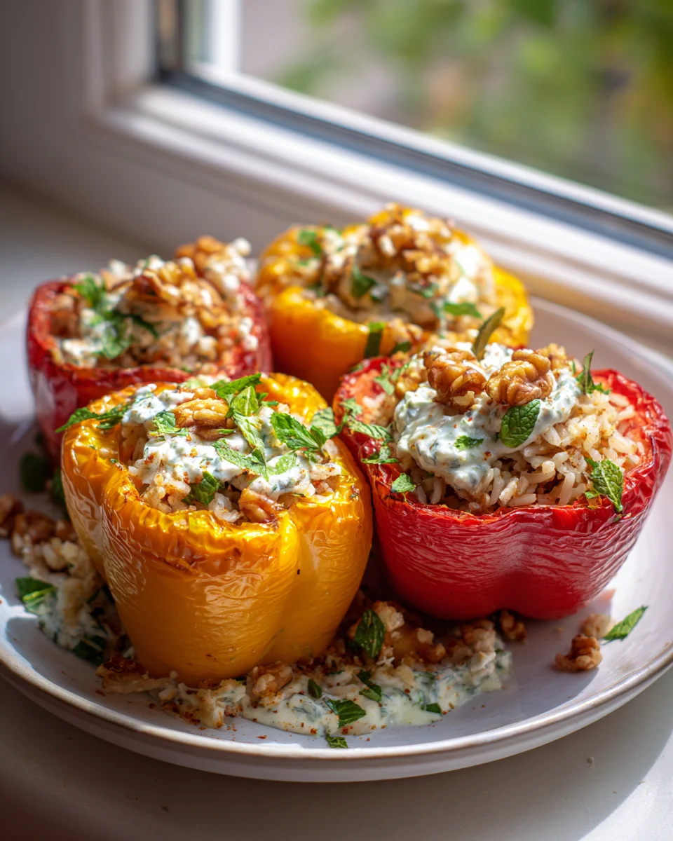 Gefüllte Paprika Vegetarisch mit Reis & Feta: So lecker!