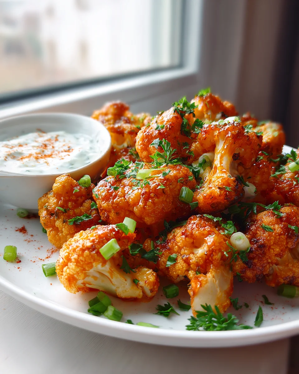 Knusprige Buffalo Blumenkohl Wings & Joghurt Dip Rezept