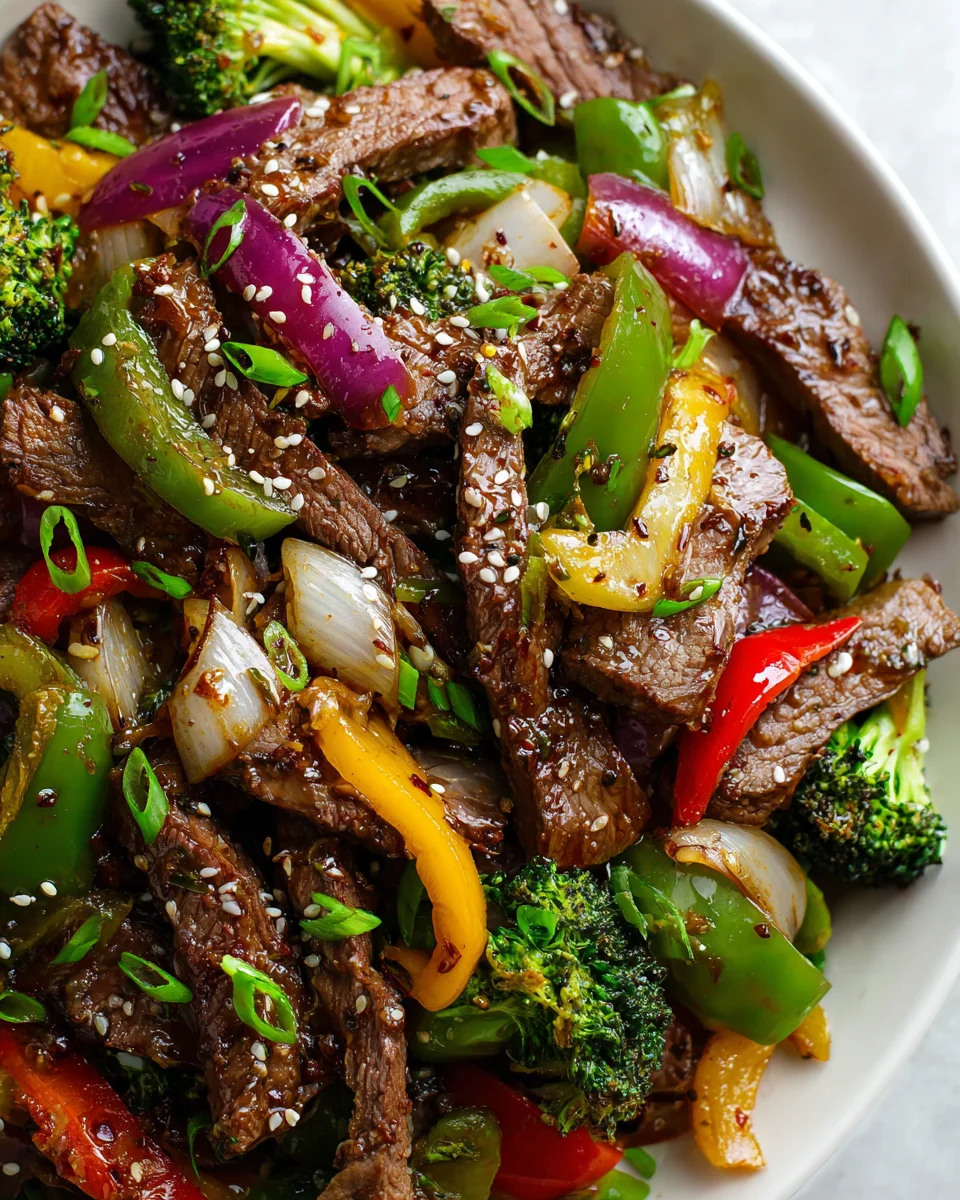 Knoblauch-Soja mariniertes Flank Steak Pfannengericht