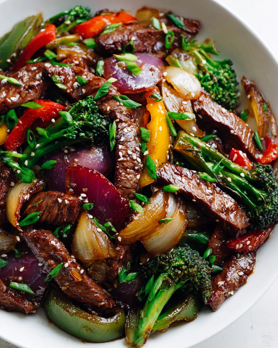 Knoblauch-Soja mariniertes Flank Steak Pfannengericht