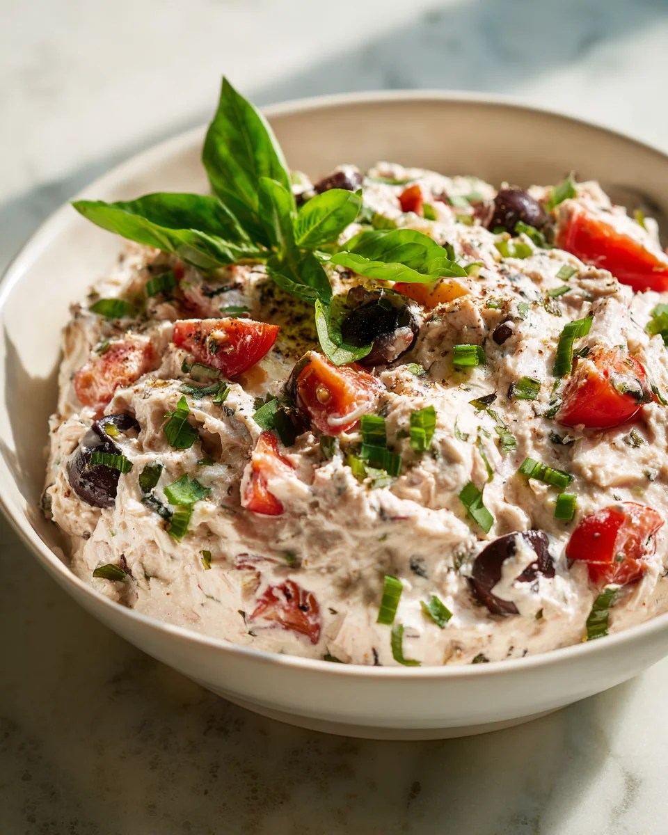 Mediterraner Thunfisch-Frischkäse-Aufstrich mit Olive & Tomate