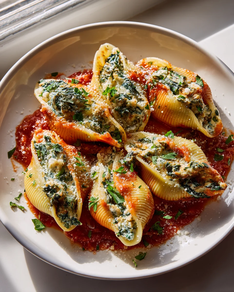 Köstliche gefüllte Muschelnudeln mit Ricotta & Spinat