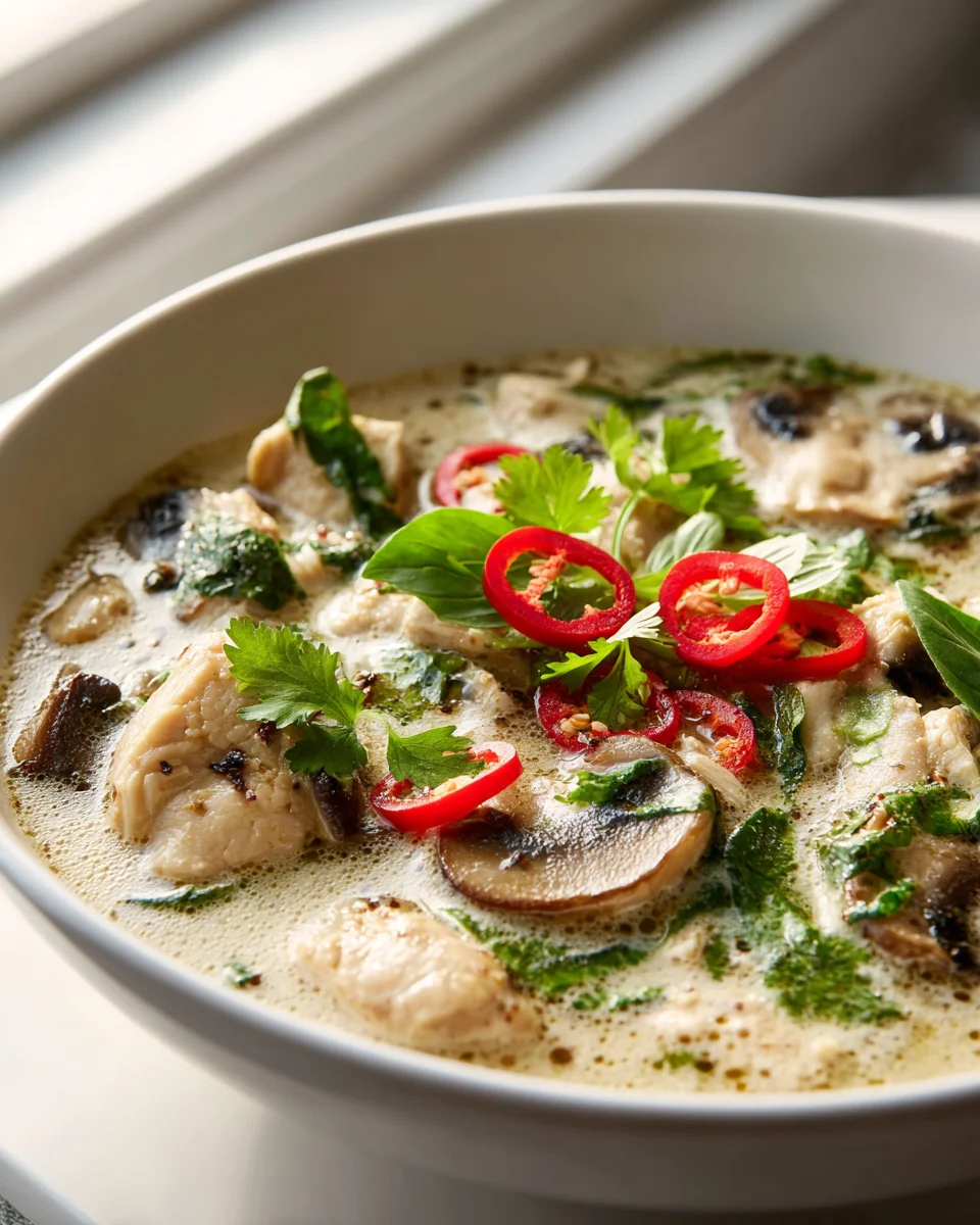 Cremige Thai Kokos Hühnersuppe mit Limette Rezept