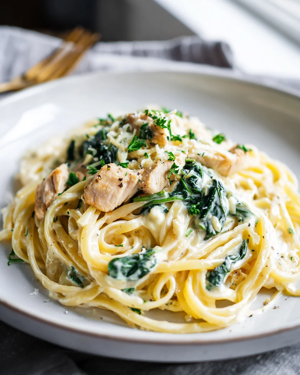 Cremige Hähnchen Spinat Pasta mit Frischkäse – Schnell & Herzhaft!