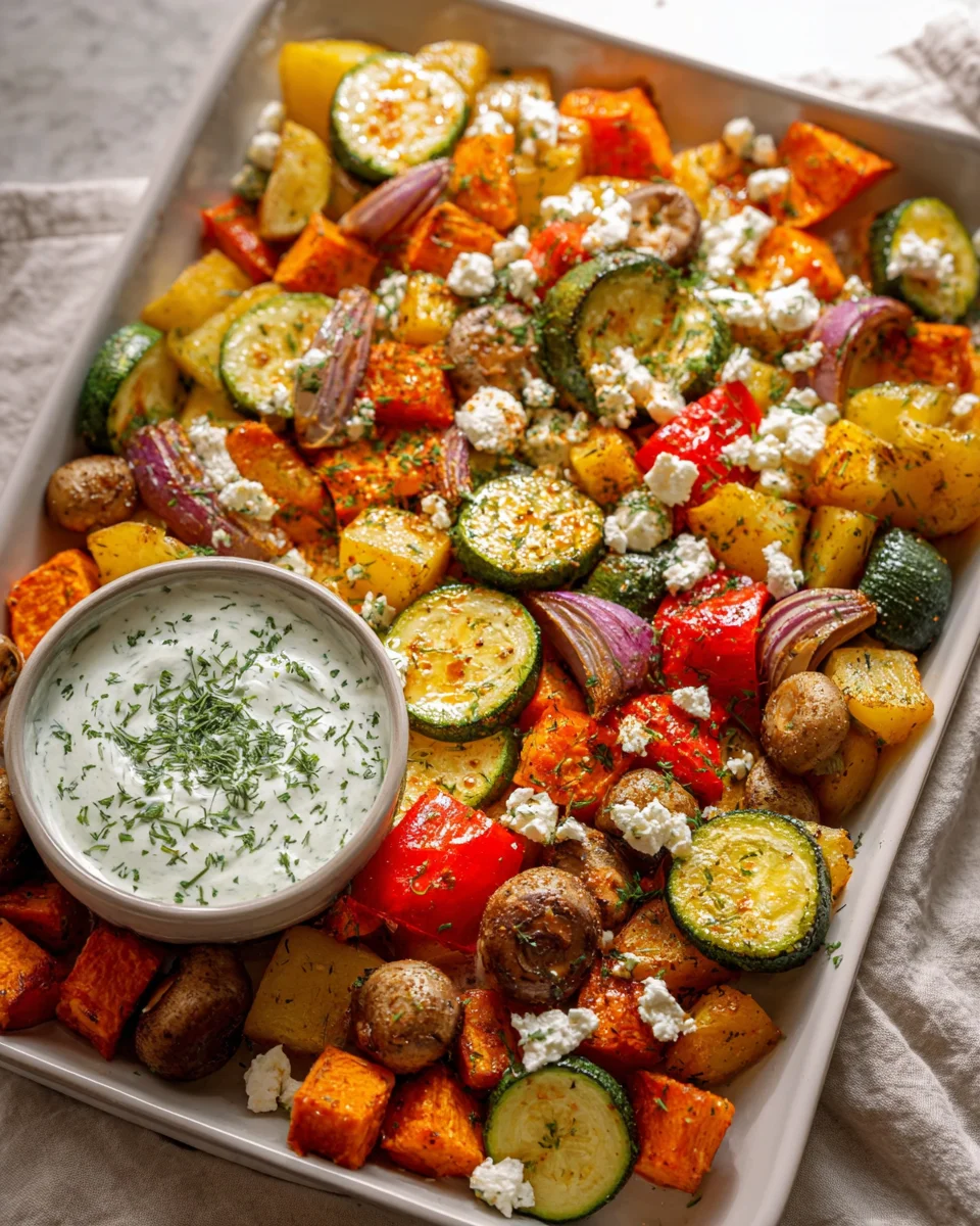 Köstliches Ofengemüse mit Feta & Kräuterjoghurt vom Blech