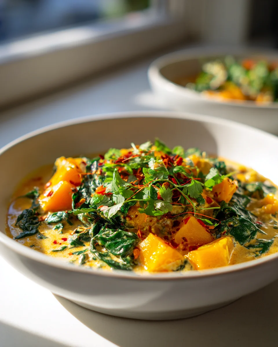Herbstliches Kürbis Curry: Gesund, vegan & cremig mit Spinat