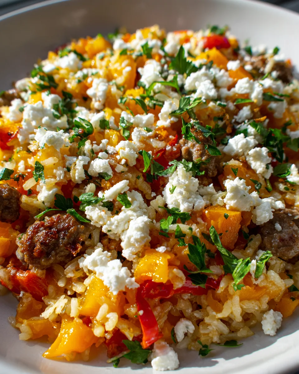 Kürbis-Hackpfanne mit Feta & Reis: Einfaches One Pot Gericht