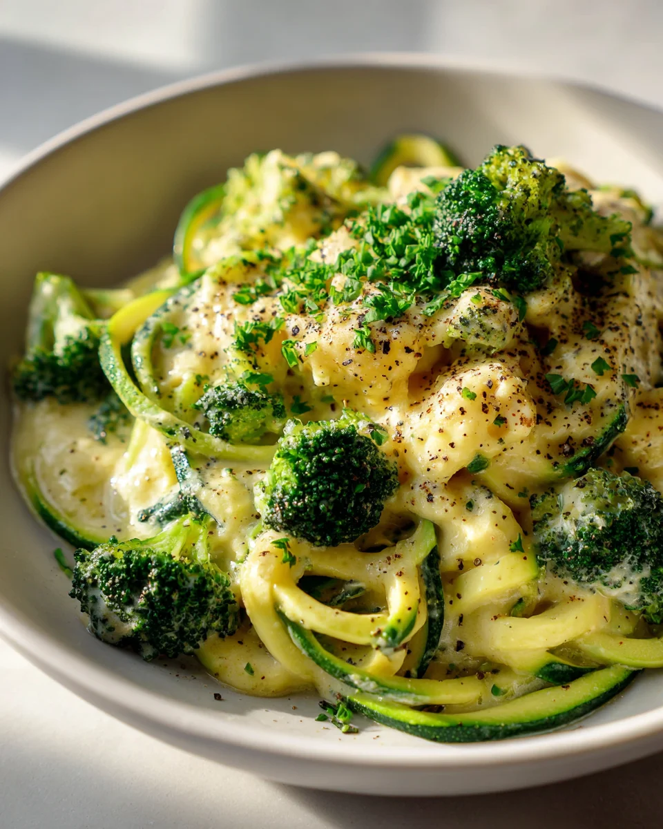 Schnelles Broccoli Mac And Cheese mit Zucchini Nudeln (Low Carb)