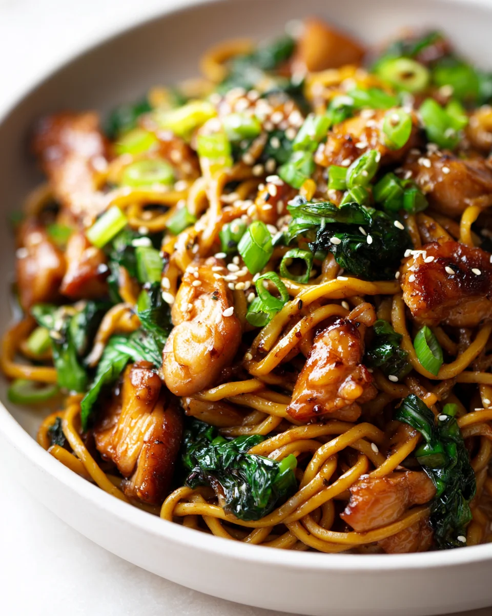 One Pot Sticky Garlic Chicken Noodles für schnelles Dinner