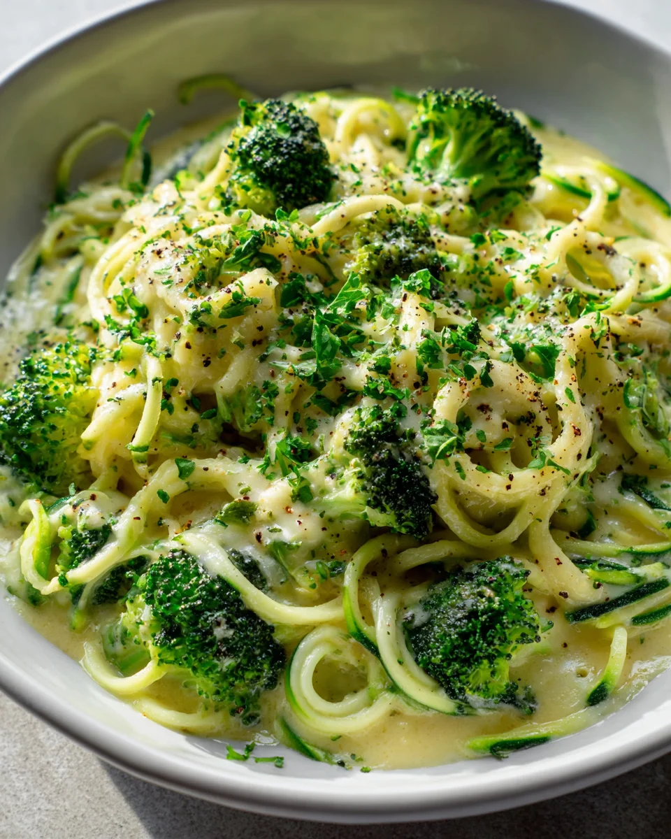 Schnelles Broccoli Mac And Cheese mit Zucchini Nudeln (Low Carb)