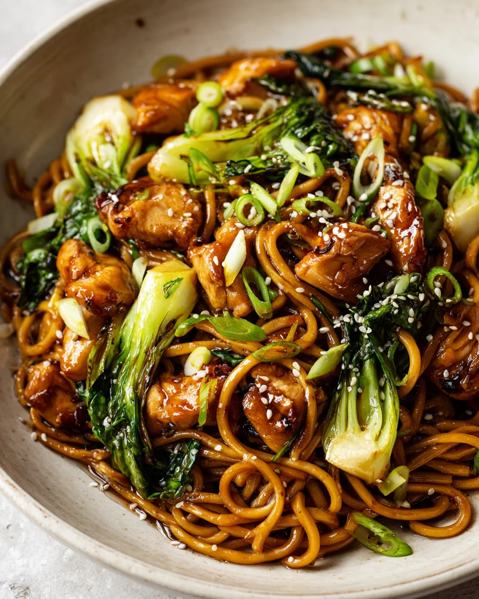 One Pot Sticky Garlic Chicken Noodles für schnelles Dinner
