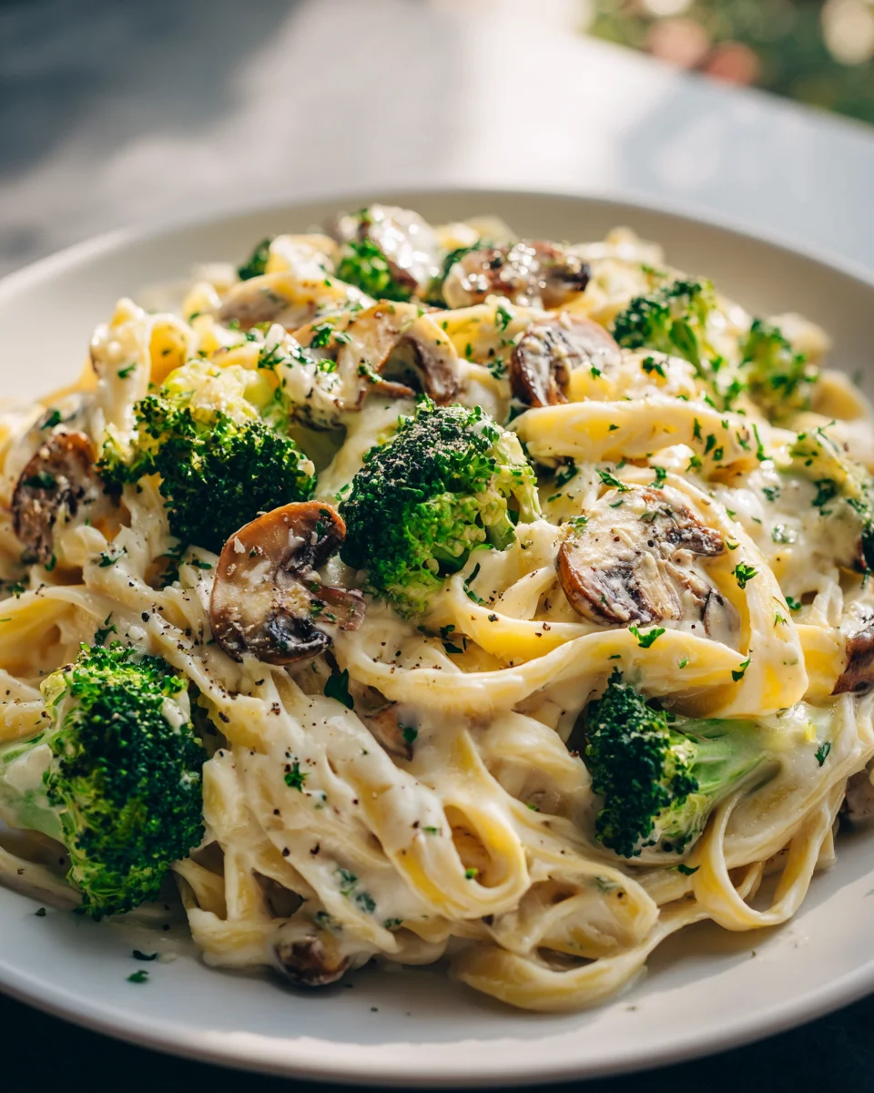 Pasta Alfredo vegetarisch: Brokkoli, Pilze & Cremigkeit pur!