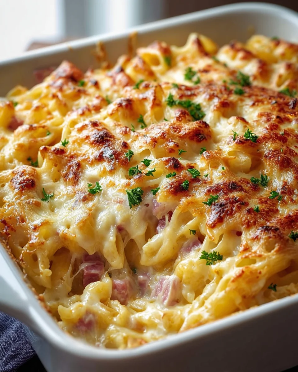 Cremiger Nudelauflauf mit Schinken – Das beste Rezept!