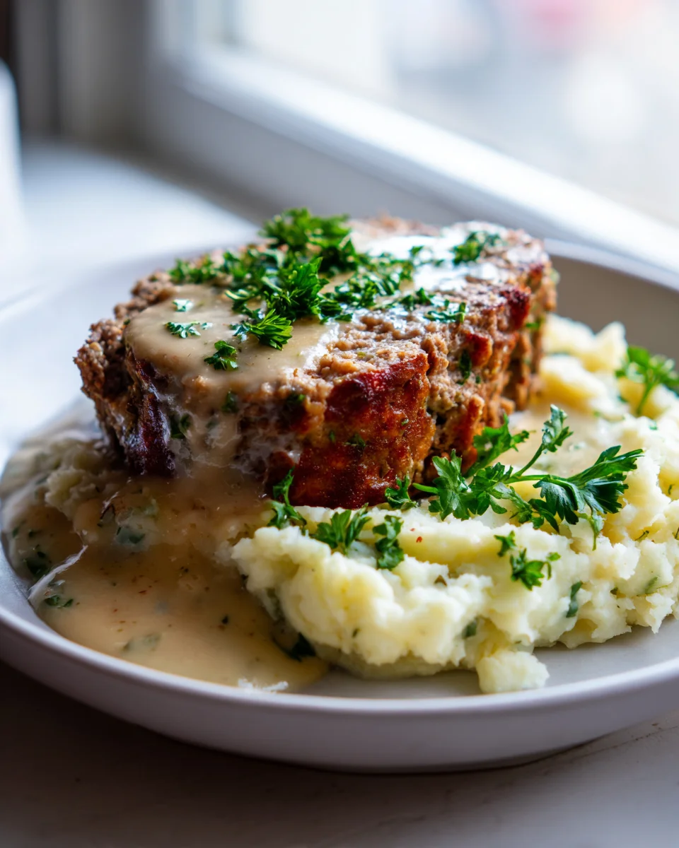 Low Carb Hackbraten mit cremiger Sauce und Kartoffelersatz