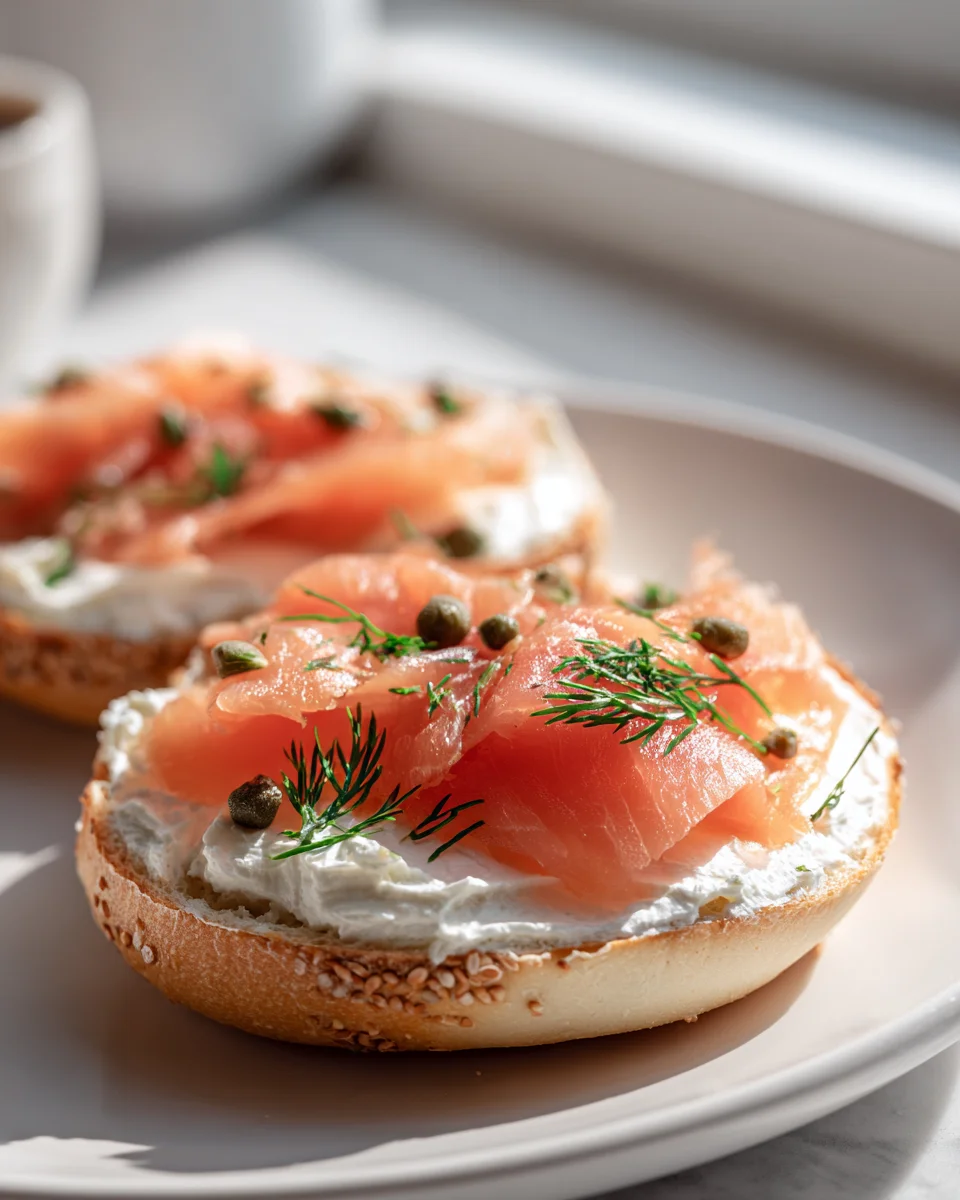 Leckere Bagel mit Frischkäse, Lachs und Dill Rezeptidee