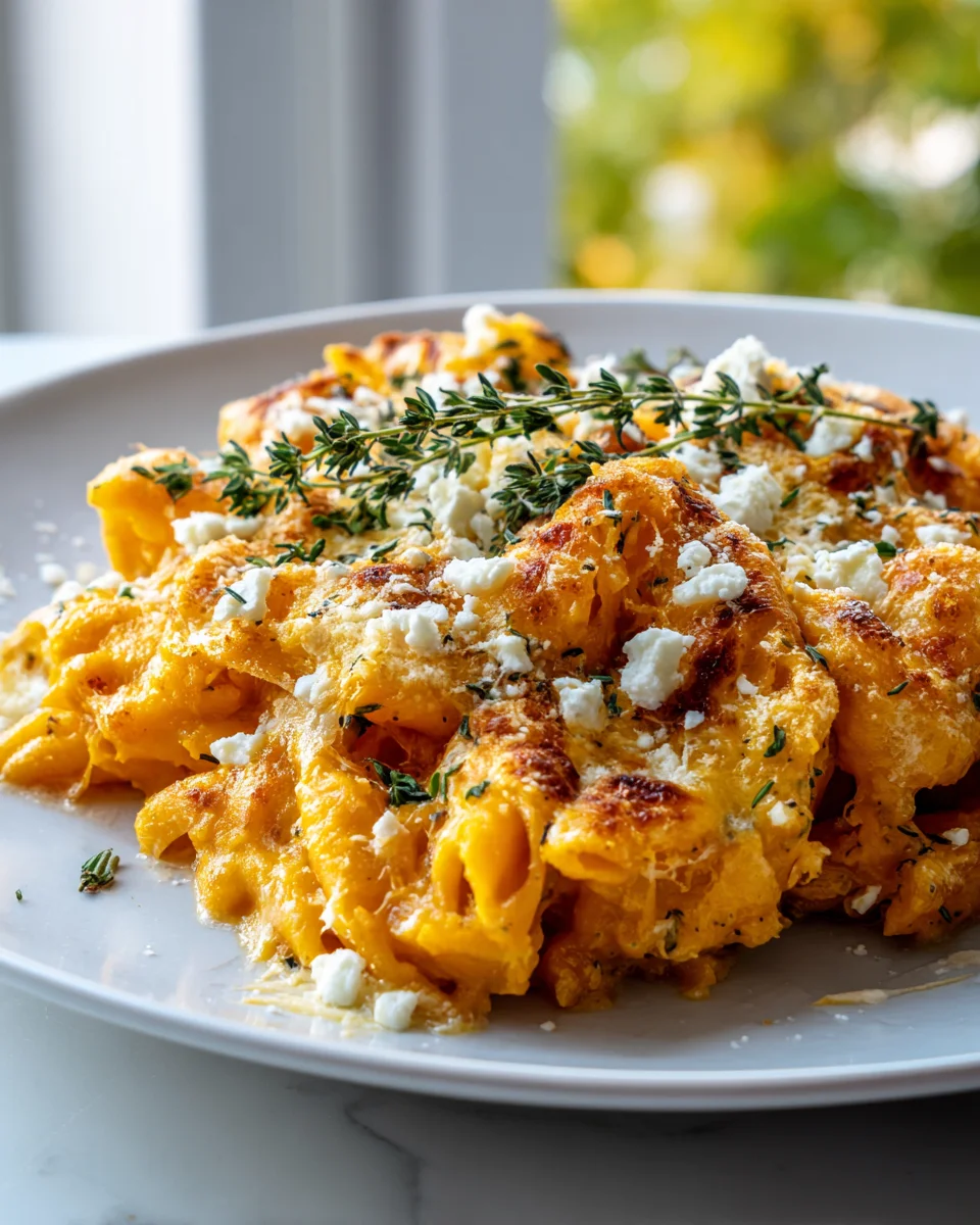 Überbackene Kürbis Pasta mit Feta: Cremig & Ofenfrisch!