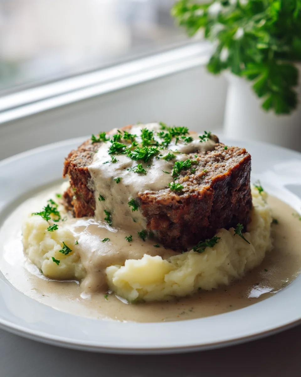 Low Carb Hackbraten mit cremiger Sauce und Kartoffelersatz