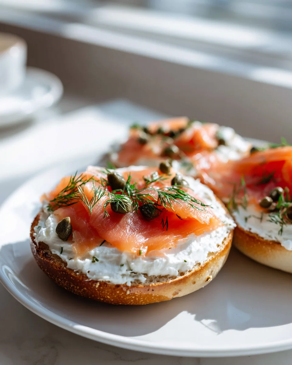 Leckere Bagel mit Frischkäse, Lachs und Dill Rezeptidee