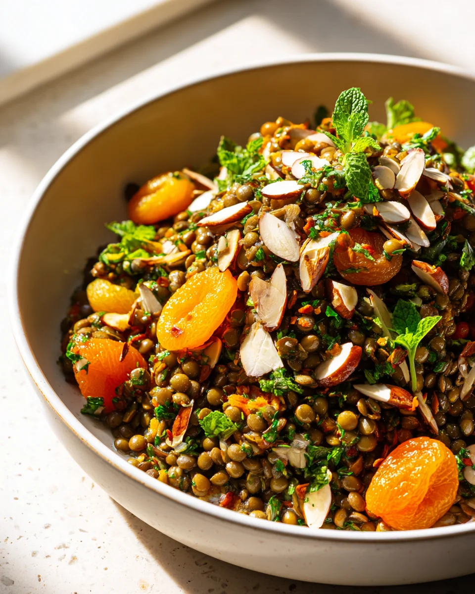 Orientalischer Linsensalat mit Aprikosen & Mandeln - Fruchtig!