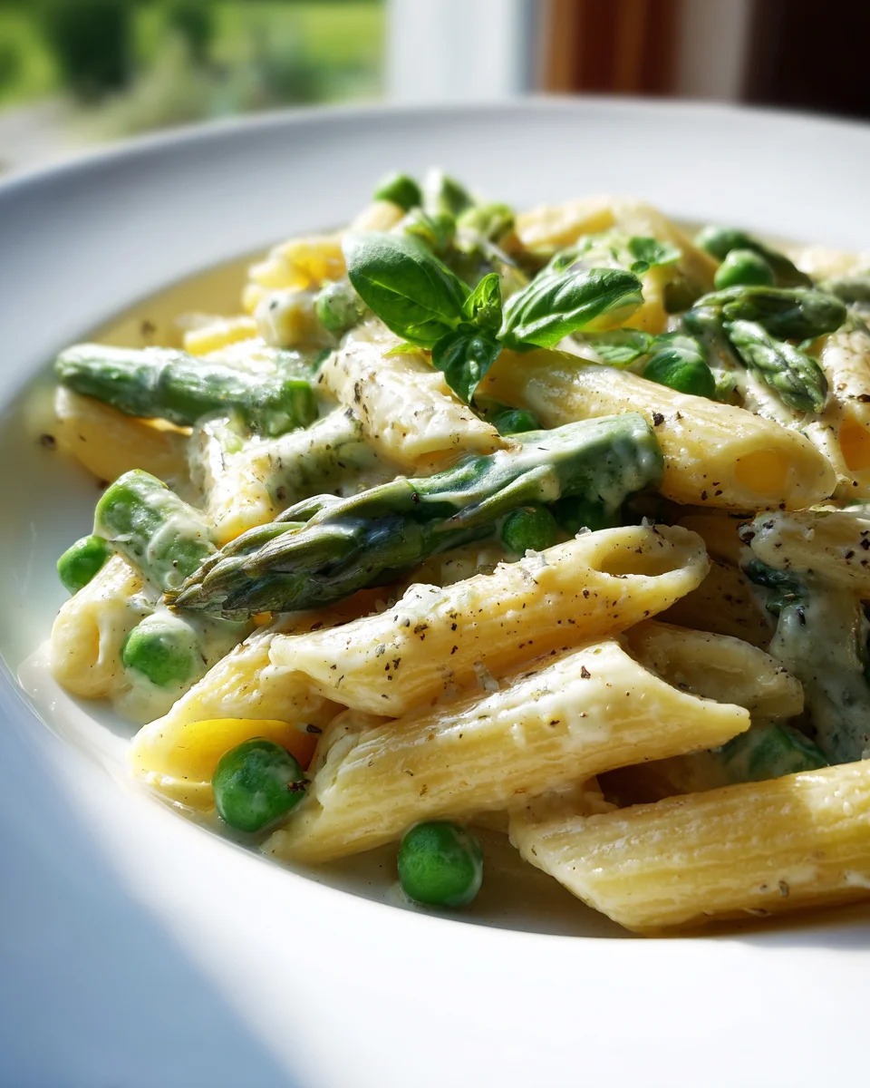 Penne mit grünem Spargel, Erbsen und Knoblauch - lecker!
