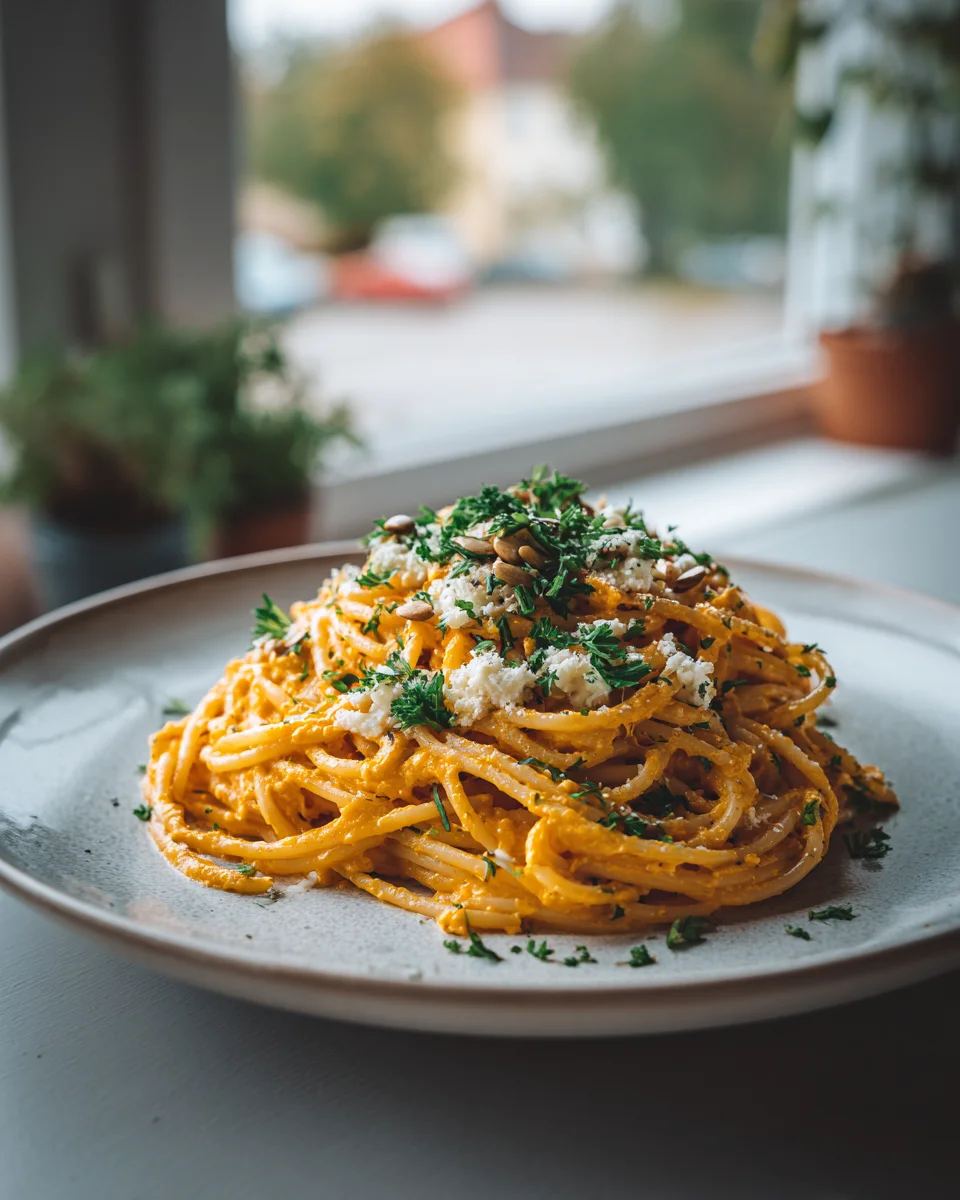 Kürbis-Feta-Pasta mit gerösteten Kernen – Herbstgenuss pur!