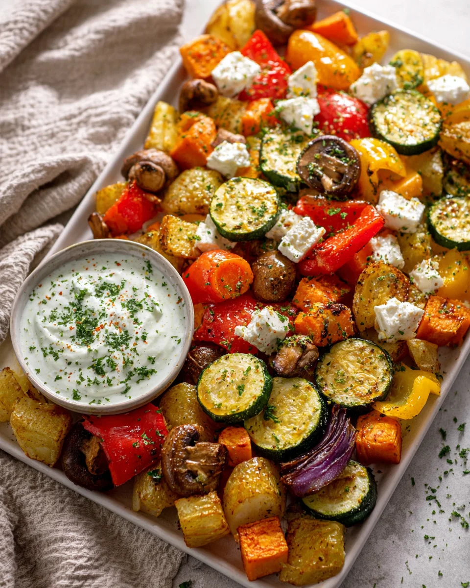 Köstliches Ofengemüse mit Feta & Kräuterjoghurt vom Blech