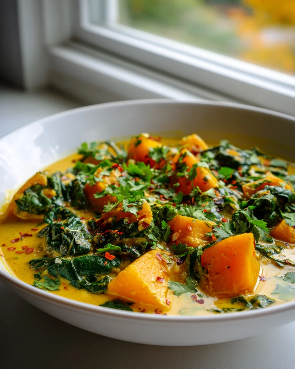 Herbstliches Kürbis Curry: Gesund, vegan & cremig mit Spinat
