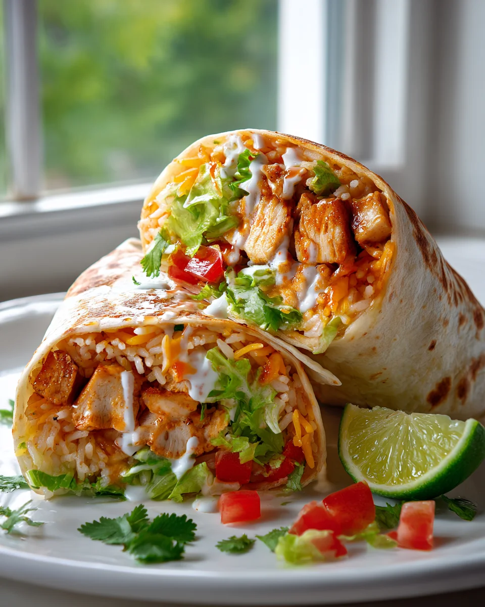 Spicy Chipotle Ranch Chicken Burrito mit Koriander-Limetten-Reis