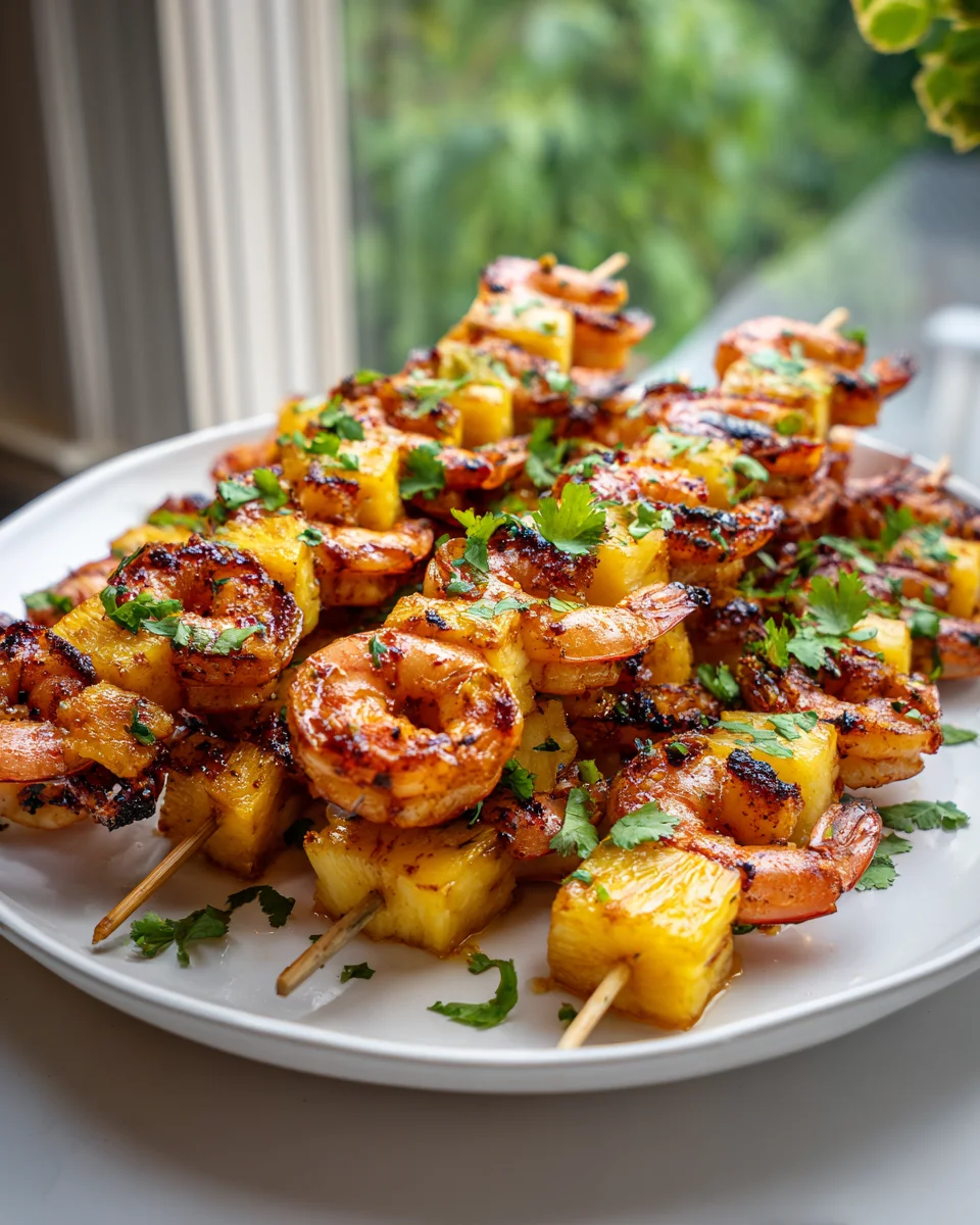 Honig-Knoblauch-Garnelen und Ananas-Spieße Rezept